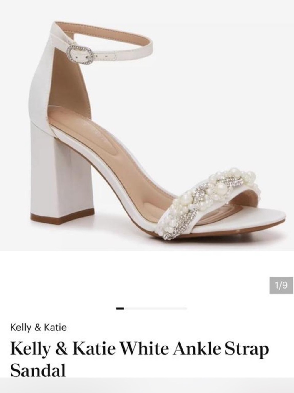 Kelly & Katie White Pearl-Embellished Block Heel Ankle Strap Sandal
